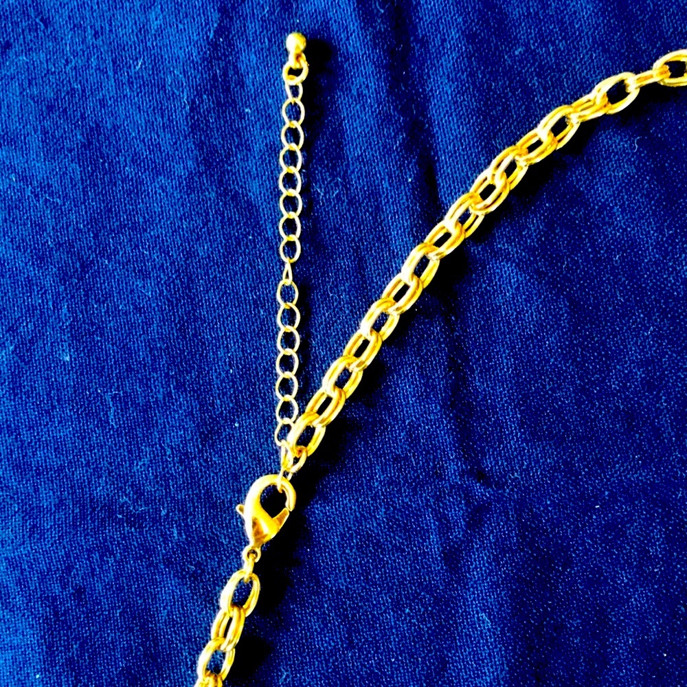 Fun orange pink gold and diamond look necklace. Long hanging but adjustable. - Picture 3 of 4